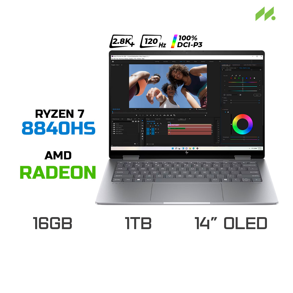 Laptop HP Envy x360 14-fa0045AU A19BMPA (Ryzen 7 8840HS, AMD Graphics, RAM 32GB LPDDR5, SSD 1TB, 14 Inch OLED 2.8K Touchscreen)