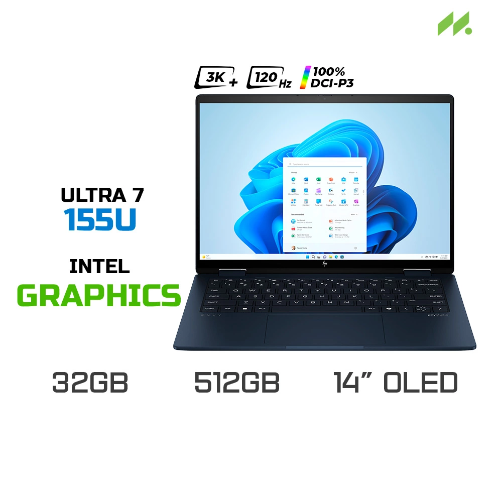 Laptop HP Envy x360 2-in-1 14-fc0085TU A19BVPA (Ultra 7 155U, Intel Graphics, Ram 32 GB LPDDR5, SSD 512GB, 14 Inch OLED 3K 100% DCI-P3 Touchscreen)