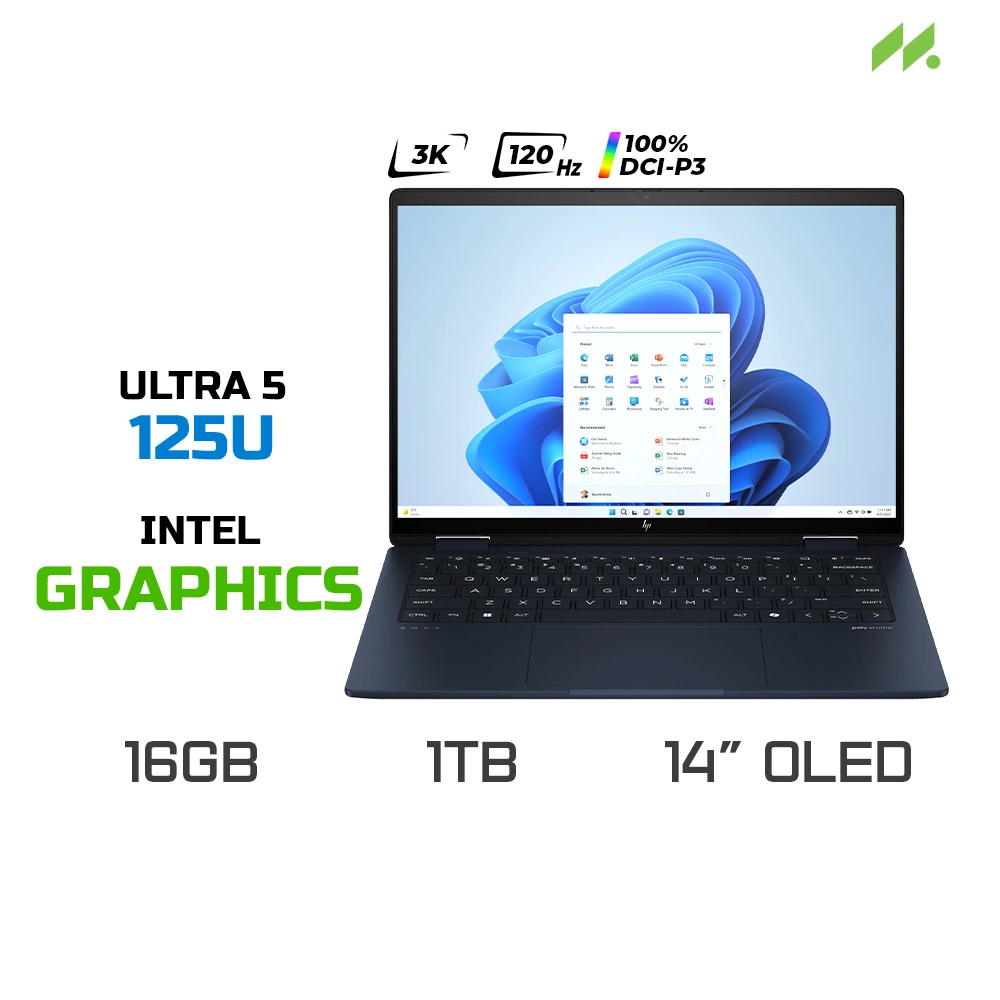 Laptop HP Envy x360 2-in-1 14-fc0091TU A19C1PA (Ultra 5 125U, Intel Graphics, RAM 16GB LPDDR5, SSD 1TB, 14 Inch OLED 3K 100% DCI-P3 Touchscreen)