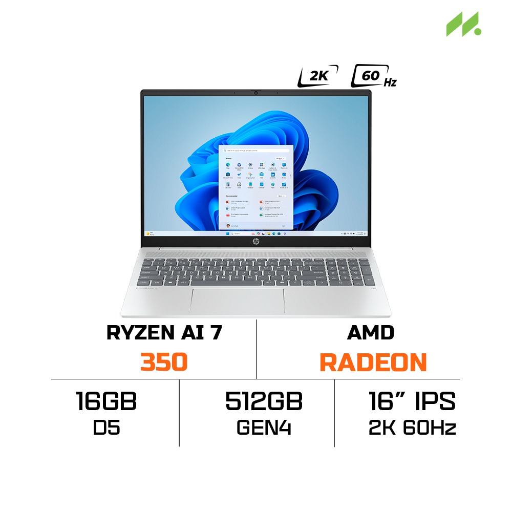 Laptop HP OmniBook 5 16-ag1066AU BZ7S9PA (Ryzen AI 7 350, AMD Radeon Graphics, RAM 16GB LPDDR5x, SSD 512GB, Touchscreen, 16 inch IPS 2K 60Hz, Win 11/Office HS 24)
