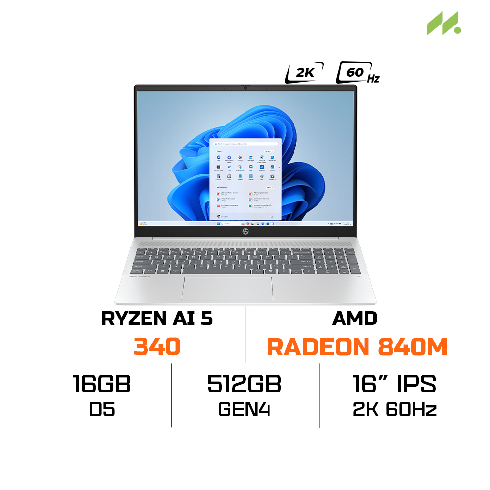 Laptop HP OmniBook 5 16-ag1068AU BZ7T0PA (Ryzen AI 5 340, AMD Radeon Graphics, RAM 16GB LPDDR5x, SSD 512GB, Touchscreen, 16 inch IPS 2K 60Hz, Win 11/Office HS 24)