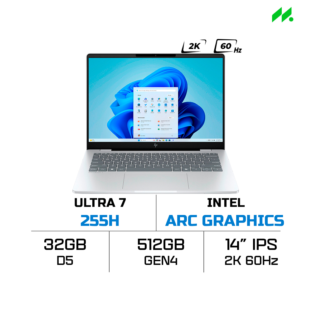 Laptop HP OmniBook 7 14-fr0024TU C1MN0PA (Ultra 7 255H, Intel Arc Graphics, RAM 32GB LPDDR5, SSD 512GB, 14 inch IPS 2K 60Hz, Win 11/Office HS 24)