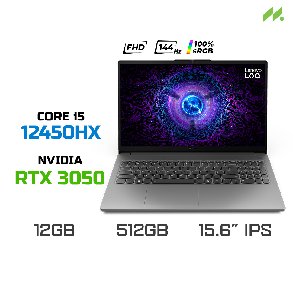Laptop Lenovo LOQ Essential 15IAX9E 83LK0036VN (i5-12450HX, RTX 3050 6GB, RAM 12GB DDR5, SSD 512GB, 15.6 Inch FHD IPS 144Hz 100% sRGB, Win 11)