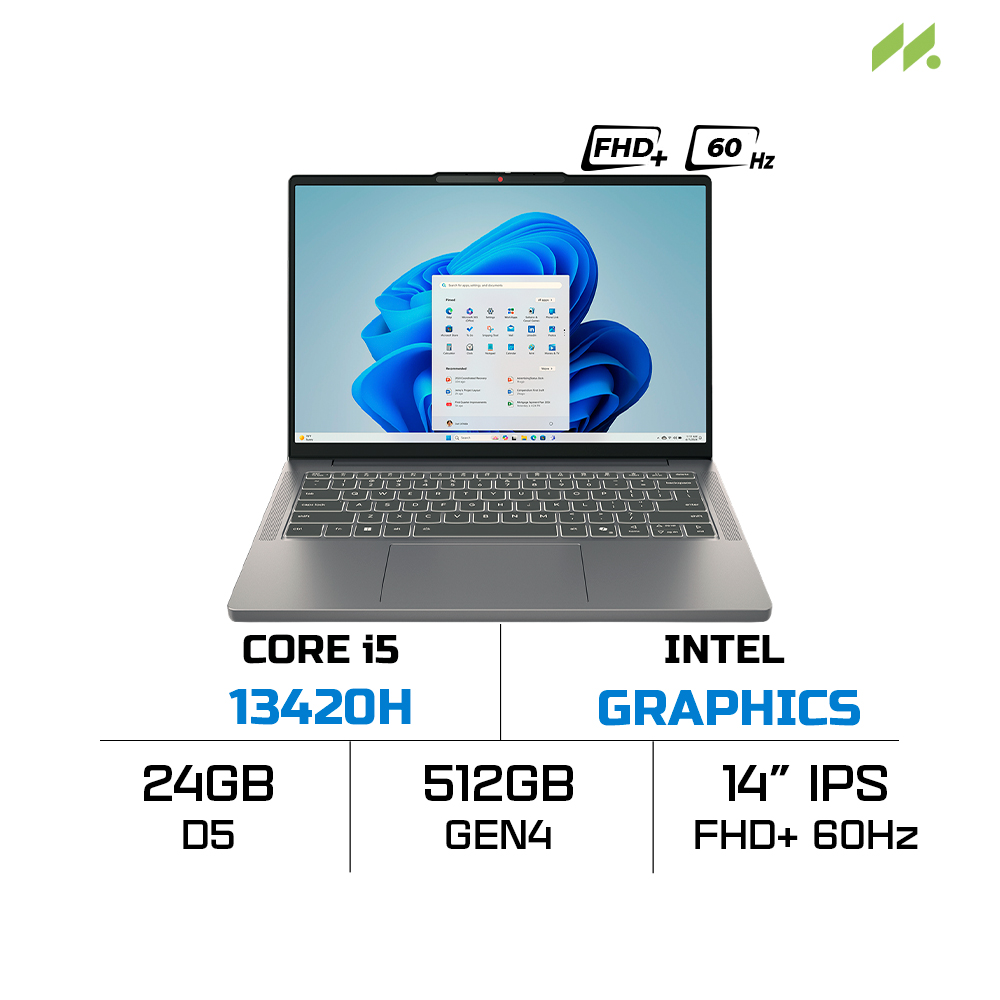 Laptop Lenovo Ideapad Slim 3 14IRH10 83K0000AVN (i5-13420H, UHD Graphics, Ram 24GB DDR5, SSD 512GB, 14 Inch IPS FHD+ 60Hz, Win 11)