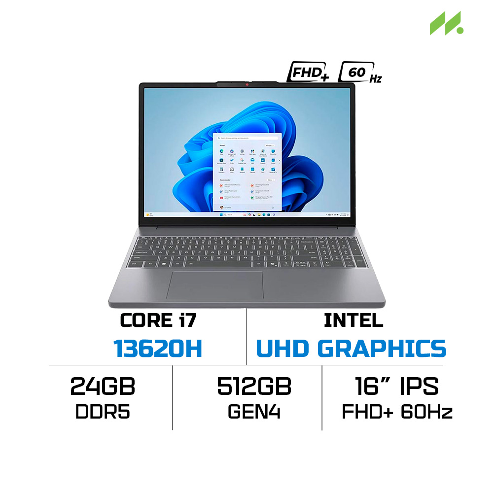 Laptop Lenovo IdeaPad Slim 3 16IRH10 83K20004VN (i7-13620H, UHD Graphics, RAM 24GB DDR5, SSD 512GB, 16 inch IPS WUXGA 60Hz, Win 11)