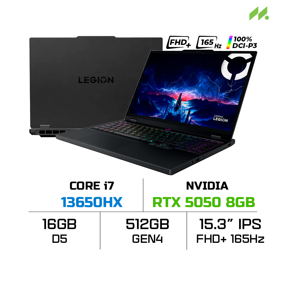 Laptop Lenovo Legion 5 15IRX10 83LY00HRVN (i7-13650HX, RTX 5050 8GB, RAM 16GB DDR5, SSD 512GB, 15.3 Inch IPS FHD+ 165Hz, 100% DCI-P3, Win 11/Office HS 24)