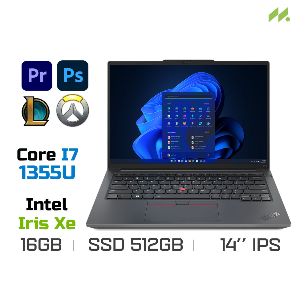 Laptop Lenovo ThinkPad E14 Gen 5 21JK006HVA (i7-1355U, Iris Xe Graphics, Ram 16GB DDR4, SSD 512GB, 14 Inch IPS WUXGA/No OS)