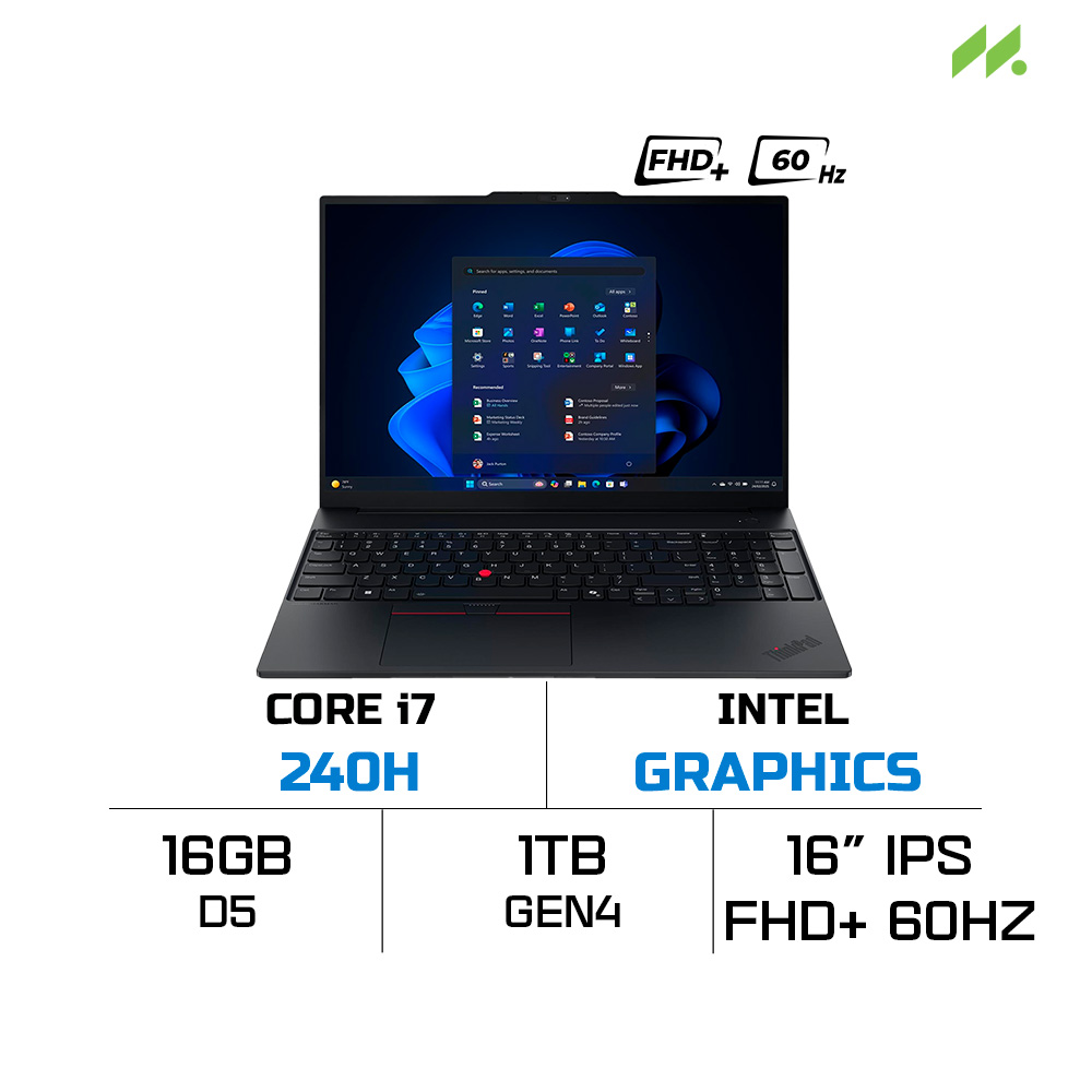 Laptop Lenovo ThinkPad E16 Gen 3 21TF003VVA (Core 7 240H, Intel Graphics, RAM 16 GB DDR5,SSD 1 TB, 16 inch IPS WUXGA 60Hz, NoOS)