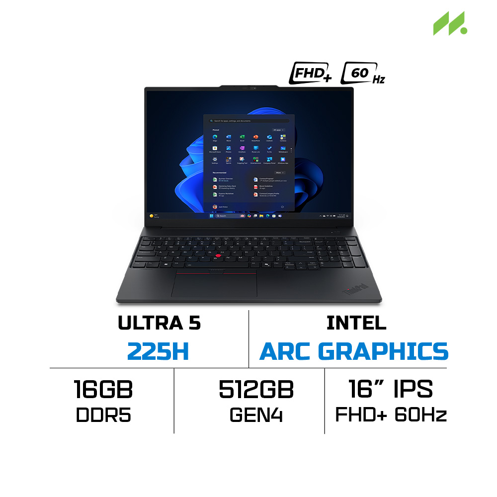 Laptop Lenovo ThinkPad E16 Gen 3 21SR002GVA (Ultra 5 225H, Arc Graphics, RAM 16GB DDR5, SSD 512GB, 16 Inch IPS WUXGA 60Hz)