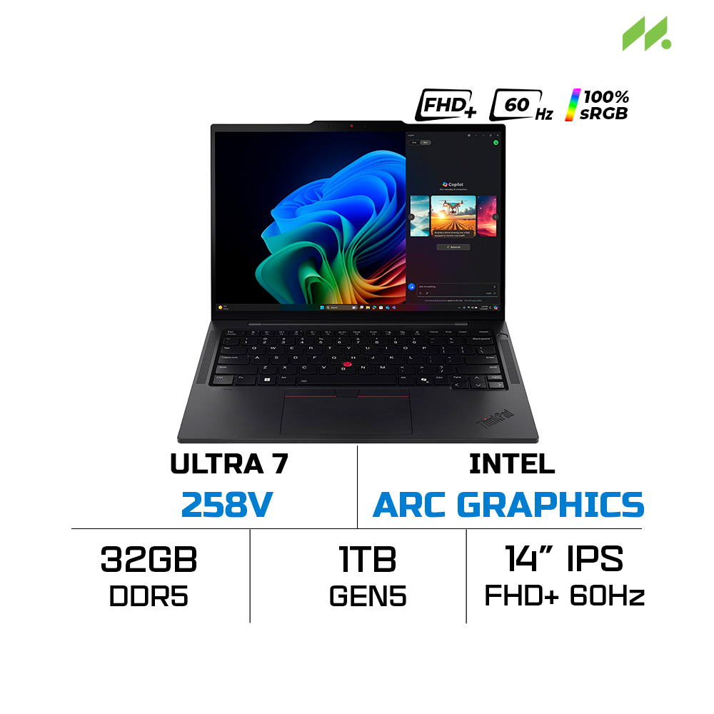 Laptop Lenovo ThinkPad T14s Gen 6 21QX00LEVA (Ultra 7 258V, Intel Arc Graphics, RAM 32GB DDR5, SSD 1TB, 14 Inch IPS WUXGA 60Hz 100% sRGB, NoOS)