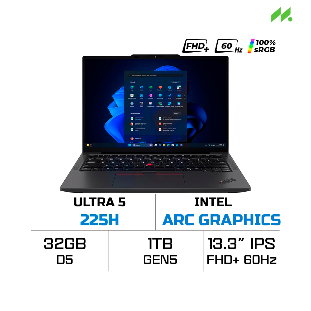 Laptop Lenovo ThinkPad X13 Gen 6 21RK00AKVA (Ultra 5 225H, Intel Arc Graphics, RAM 32GB LPDDR5x, SSD 1TB, 13.3 Inch IPS FHD+ 100% sRGB, NoOS)