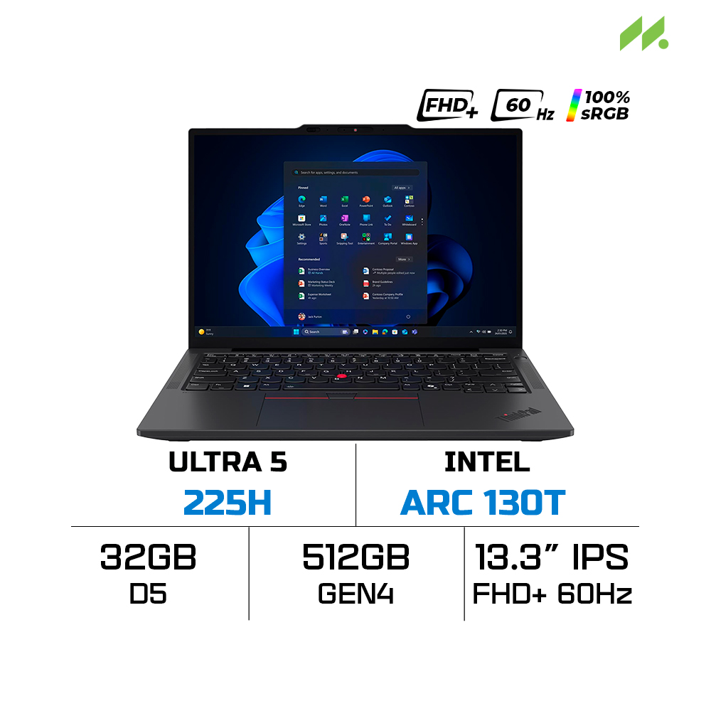 Laptop Lenovo ThinkPad X13 Gen 6 21RK00ALVA (Ultra 5 225H, Intel Arc Graphics, RAM 32GB LPDDR5x, SSD 512GB, 13.3 Inch IPS FHD+ 100% sRGB, NoOS)