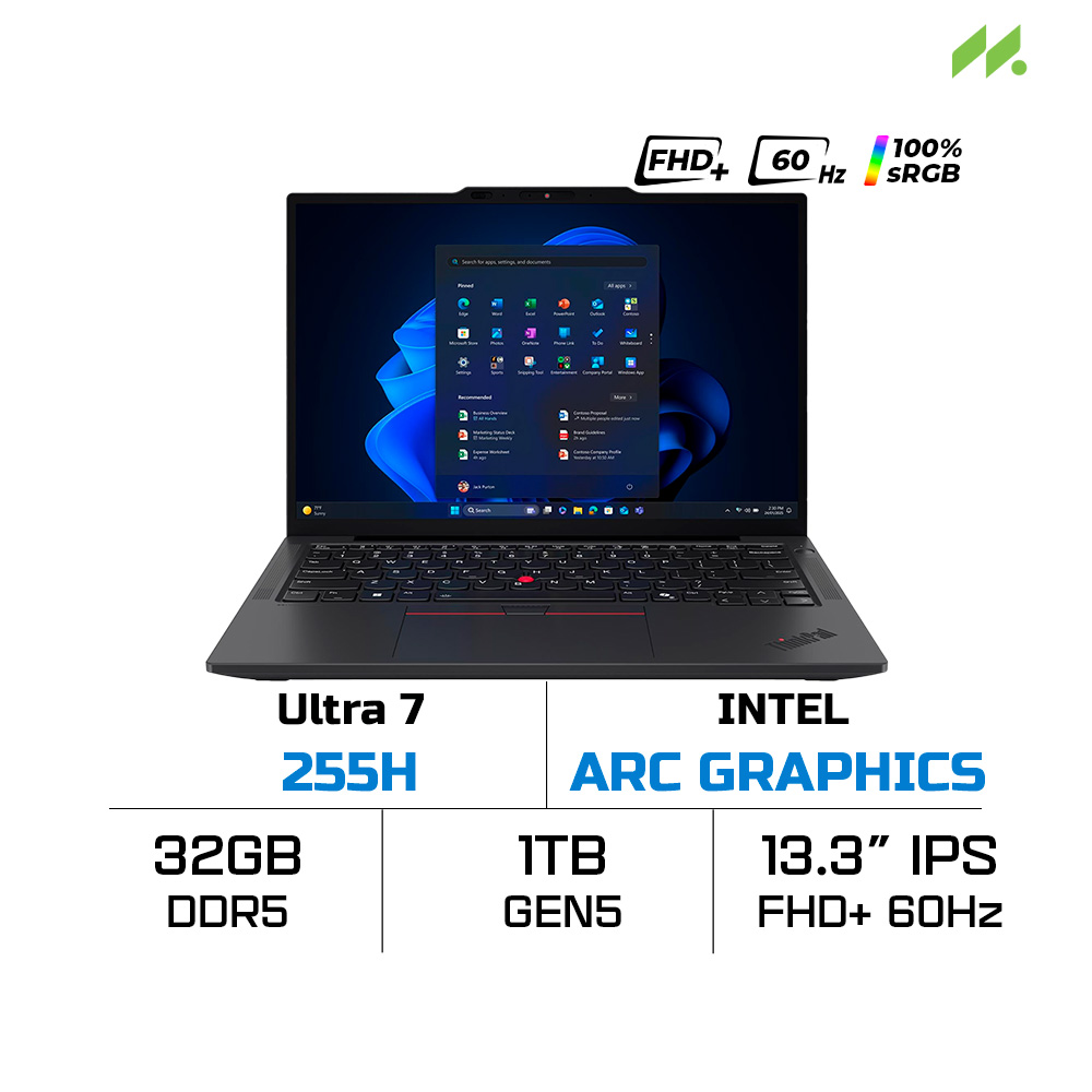 Laptop Lenovo ThinkPad X13 Gen 6 21RK00ANVA (Ultra 7 255H, Intel Arc Graphics, RAM 32GB LPDDR5x, SSD 1TB, 13.3 inch IPS WUXGA 100% sRGB, NoOS)