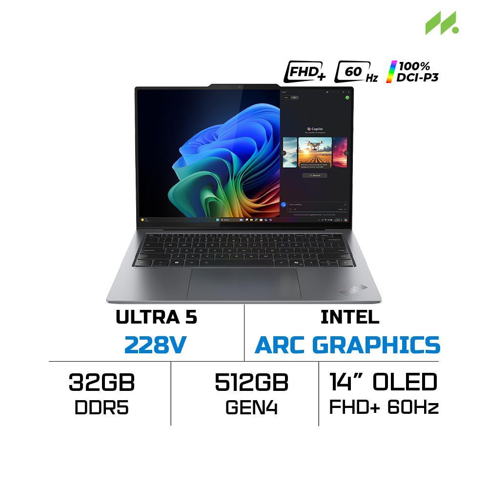 Laptop Lenovo ThinkPad X9-14 Gen 1 Aura Edition 21QA006FVN (Ultra 5 228V, Intel Arc Graphics, RAM 32GB LPDDR5x, SSD 512GB, 14 Inch OLED WUXGA 60Hz 100% DCI-P3, Win 11 Pro)