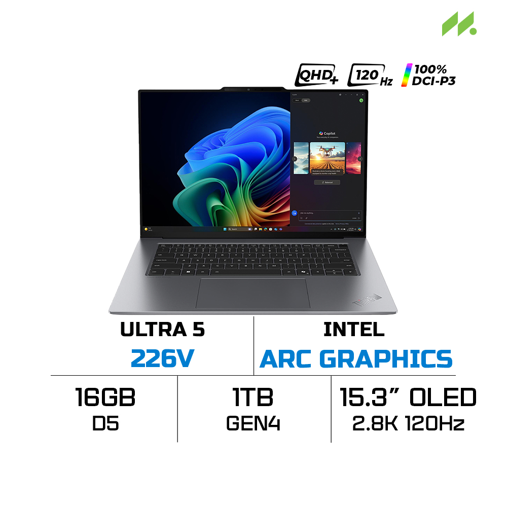 Laptop Lenovo ThinkPad X9-15 Gen 1 Aura Edition 21Q6004YVN (Ultra 5 226V, Intel Arc Graphics, RAM 16GB LPDDR5X, SSD 1TB, 15.3 Inch OLED 2.8K 120Hz 100% DCI-P3, Win 11 Pro)