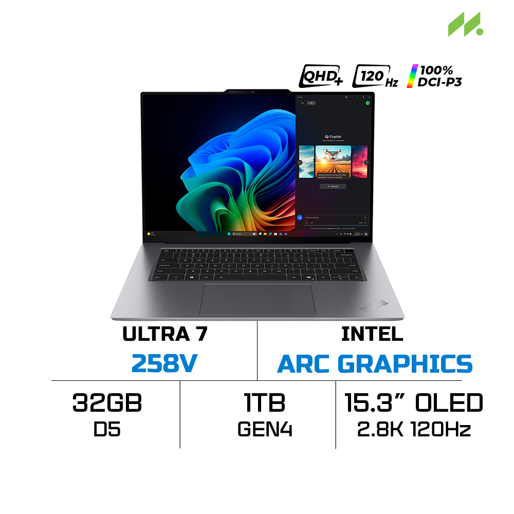 Laptop Lenovo ThinkPad X9-15 Gen 1 Aura Edition 21Q60054VN (Ultra 7 258V, Intel Arc Graphics, RAM 32GB LPDDR5X, SSD 1TB, 15.3 Inch OLED 2.8K 120Hz 100% DCI-P3, Win 11 Pro)