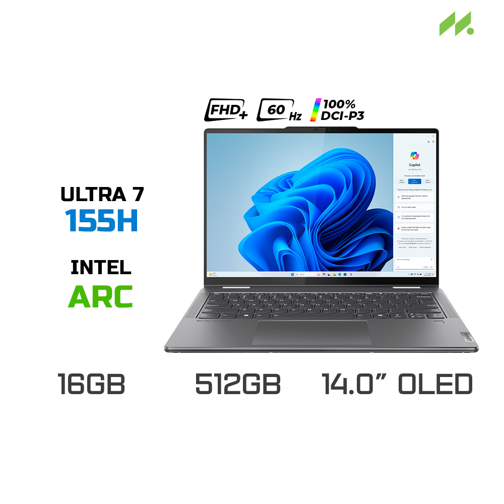 Laptop Lenovo Yoga 7 2 in 1 14IML9 83DJ001FVN (Ultra 7 155H, Arc Graphics, RAM 16GB LPDDR5X, SSD 512GB, 14 Inch OLED WUXGA 60Hz 100% DCI-P3, Win 11/Office HS 21)