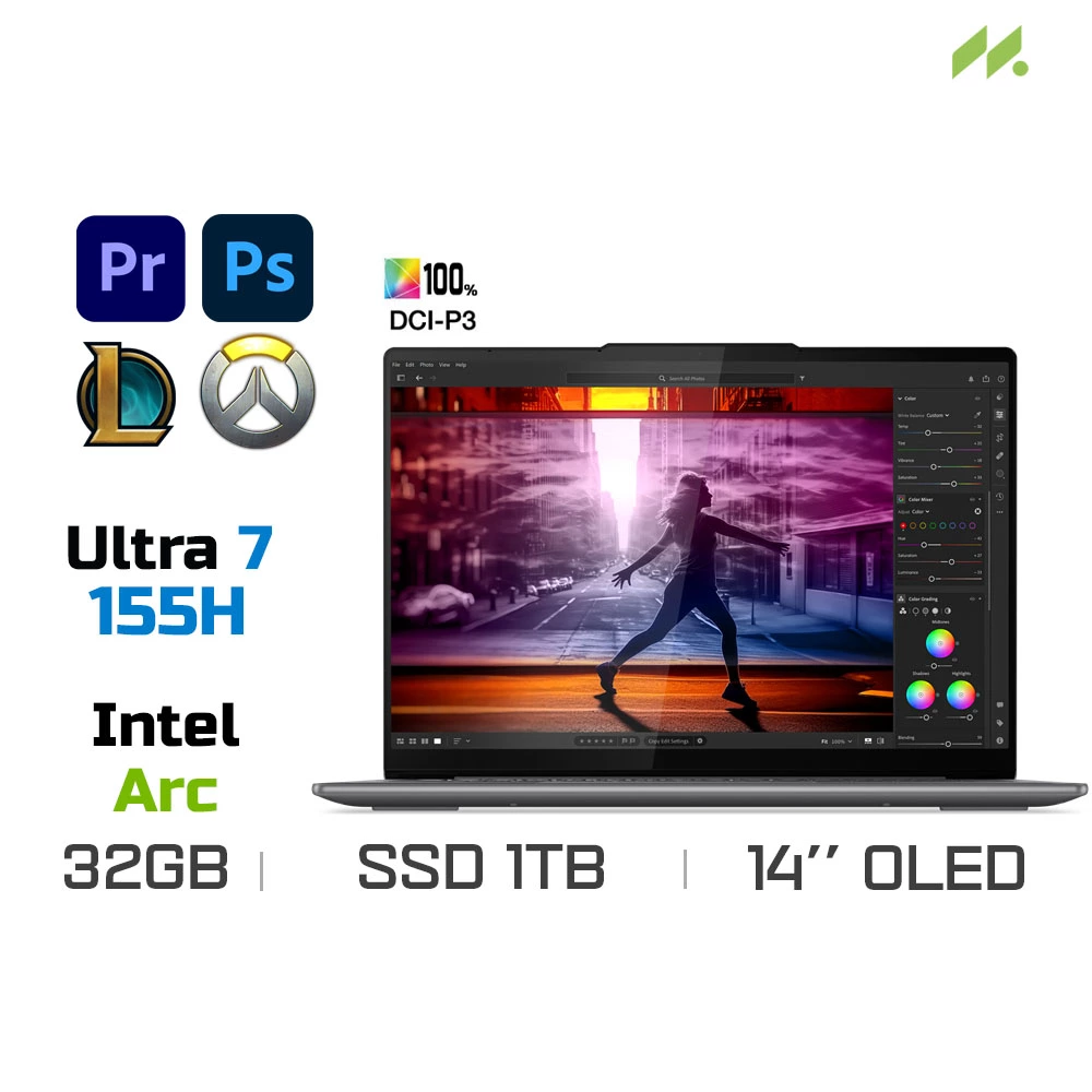 Laptop Lenovo Yoga Slim 7 14IMH9 83CV001VVN (Ultra 7 155H, Arc Graphics, Ram 32GB LPDDR5X, SSD 1TB, 14 Inch OLED WUXGA 60Hz 100% DCI-P3, Win 11/Office HS 21)