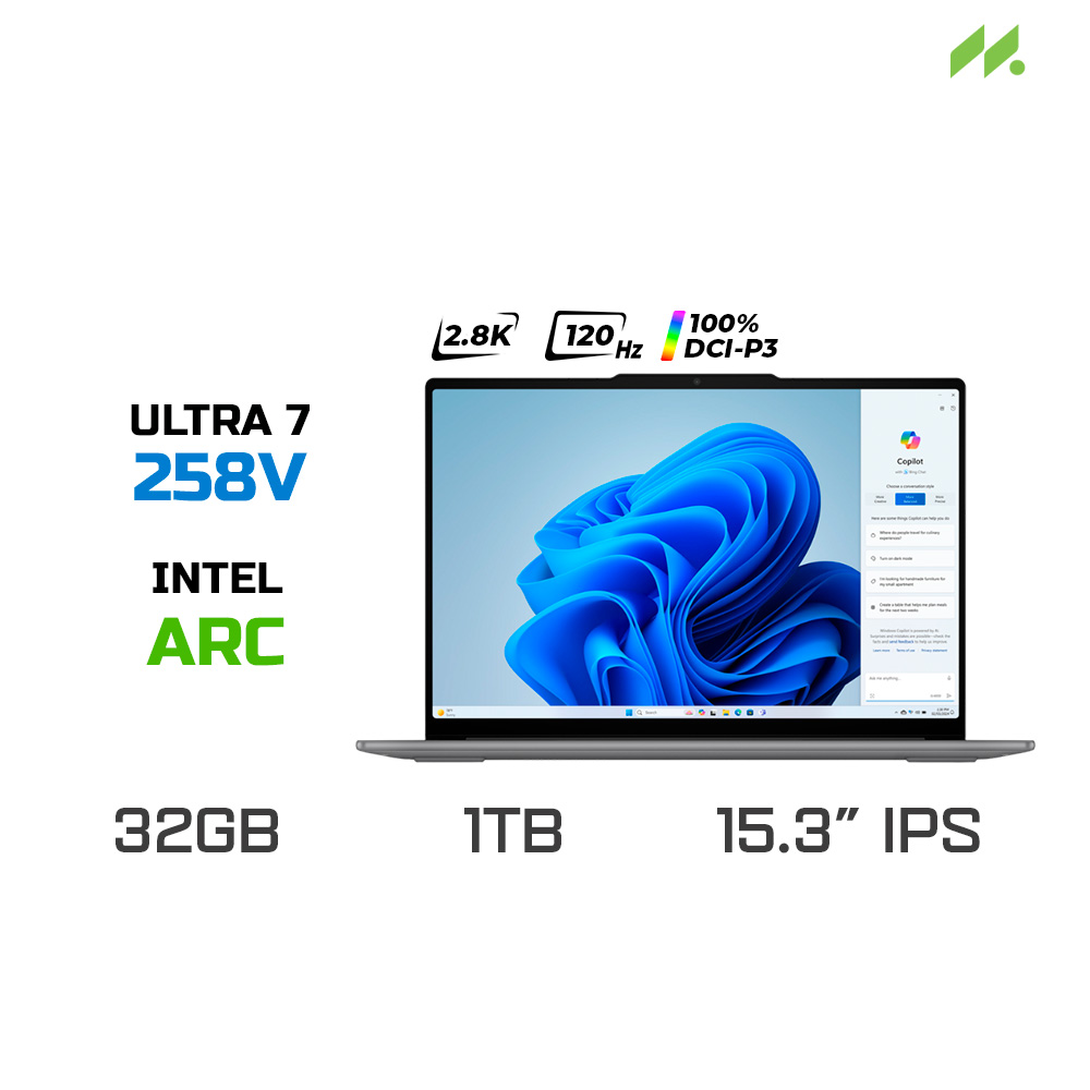 Laptop Lenovo Yoga Slim 7 15ILL9 83HM000GVN (Ultra 7-258V, Arc Graphics 140V, Ram 32GB LPDDR5x, SSD 1TB, 15.3 Inch IPS 2.8K 120Hz 100% DCI-P3, Win 11/Office HS 21)