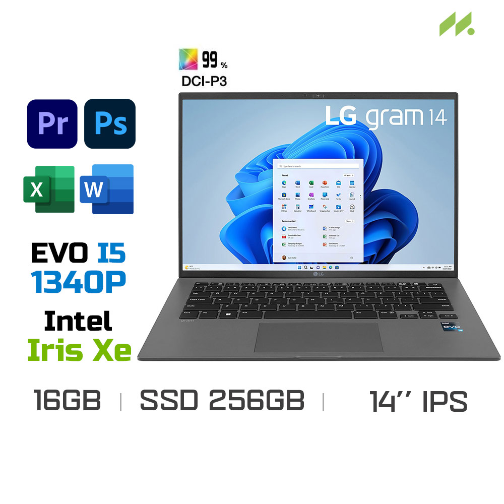 Laptop LG Gram 2023 14Z90R-G.AH53A5 (i5-1340P EVO, Iris Xe Graphics, Ram 16GB LPDDR5, SSD 256GB, 14 Inch IPS WUXGA)