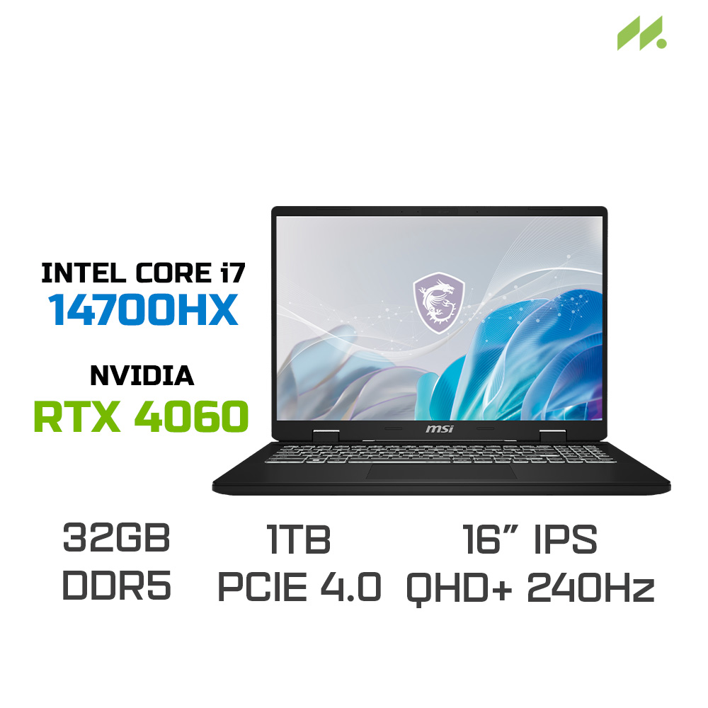 Laptop MSI Creator M16 HX C14VFG-040VN (i7-14700HX, RTX 4060 8GB, RAM 32GB DDR5, SSD 1TB, 16 Inch IPS QHD+ 240Hz)