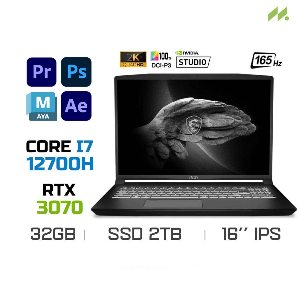 Laptop MSI Creator Z16P B12UGST-044VN (i7-12700H, RTX 3070 Ti 8GB, Ram 32GB DDR5, SSD 2TB, 16 Inch IPS 165Hz QHD TouchScreen)