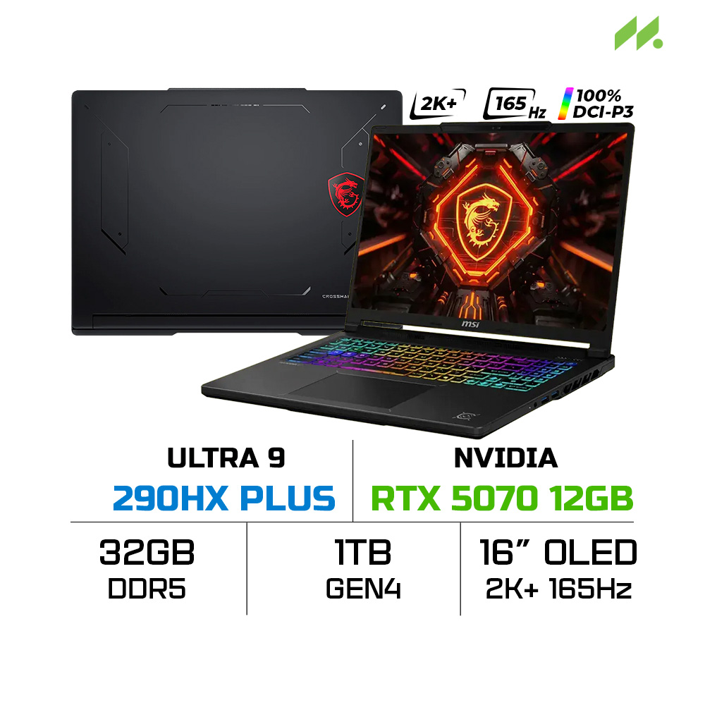 Laptop MSI Crosshair 16 Max HX E2WGXK-051VN (Ultra 9 290HX Plus, RTX 5070 12GB, RAM 32GB DDR5, SSD 1TB, 16 Inch OLED QHD+ 165Hz 100% DCI-P3, Win 11 Home)