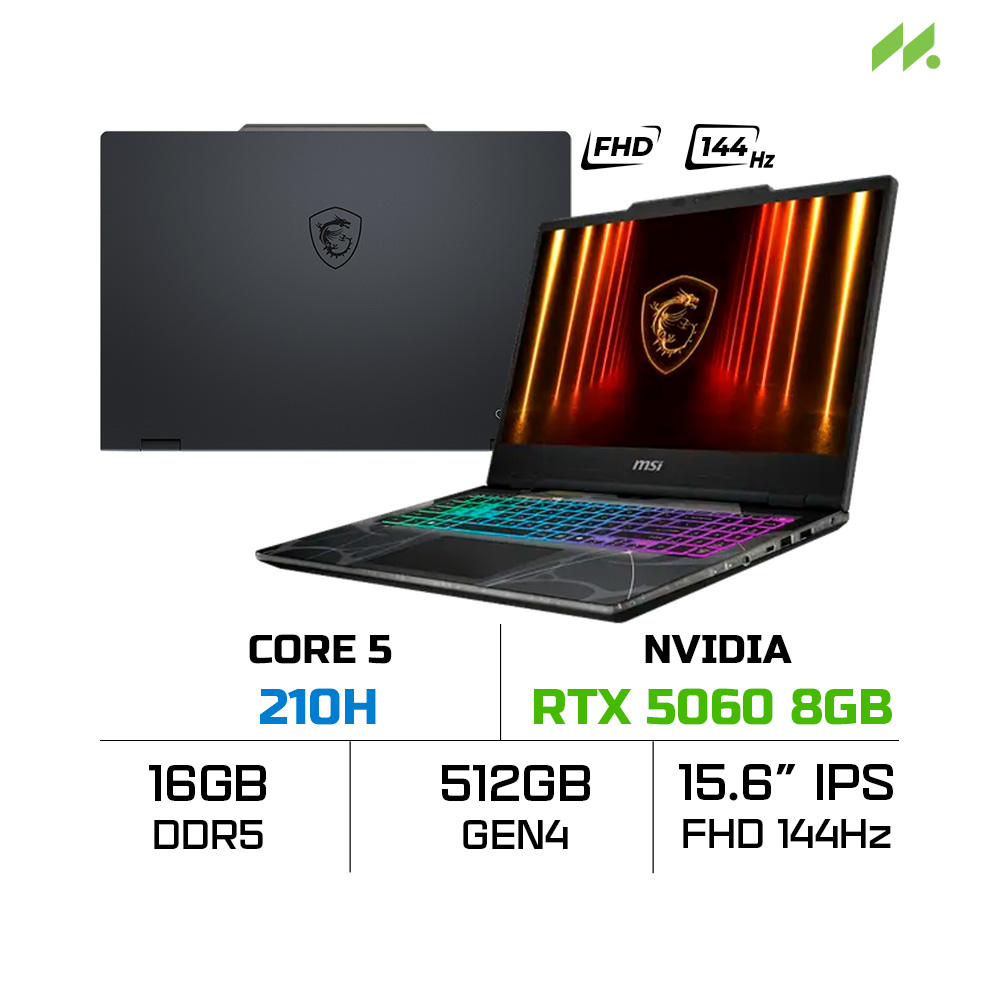Laptop MSI Cyborg 15 B2RWFKG-047VN (Core 5 210H, RTX 5060 8GB, RAM 16GB D5, SSD 512GB, 15.6 Inch FHD IPS 144Hz)