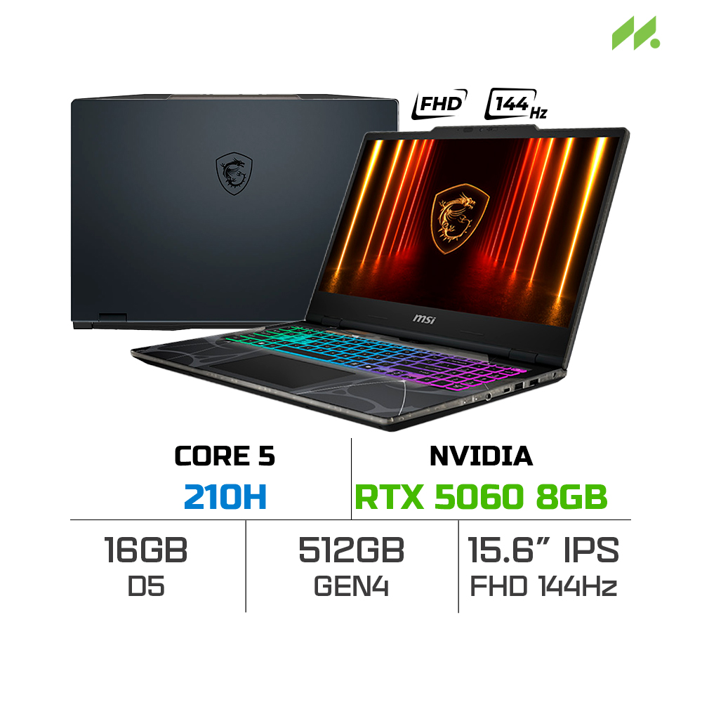 Laptop MSI Cyborg 15 B2RWFKG-047VN (Core 5 210H, RTX 5060 8GB, RAM 16GB D5, SSD 512GB, 15.6 Inch FHD IPS 144Hz)