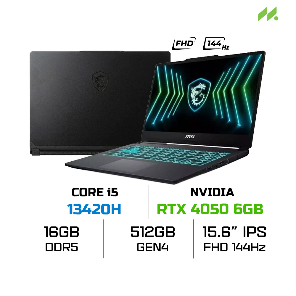 Laptop MSI Cyborg 15 Black Edition A13VE-2410VN (i5-13420H, RTX 4050 6GB, RAM 16GB DDR5, SSD 512GB, 15.6 Inch FHD 144Hz, Win 11 Home)