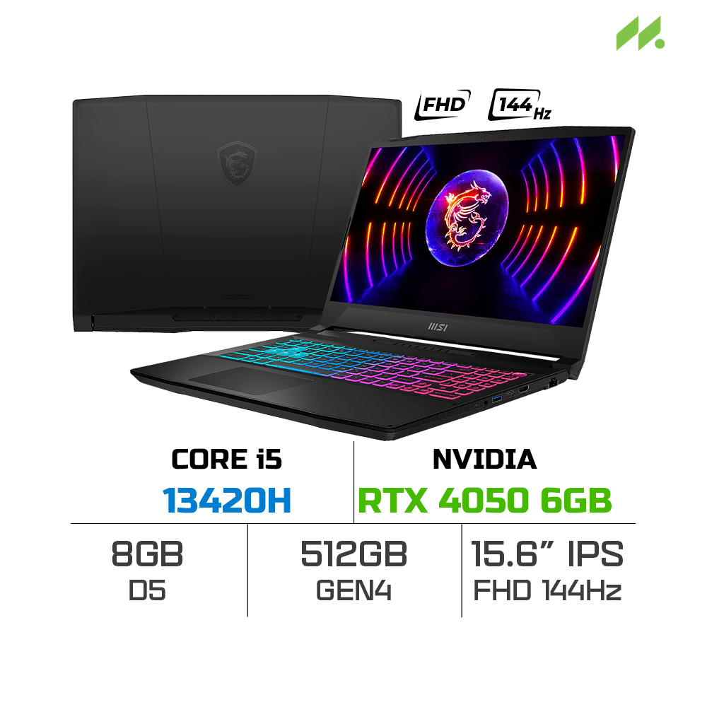 Laptop MSI Katana 15 B13VEK-2415VN (i5-13420H, RTX 4050 6GB, RAM 8GB D5, SSD 512GB, 15.6 Inch FHD IPS 144Hz)