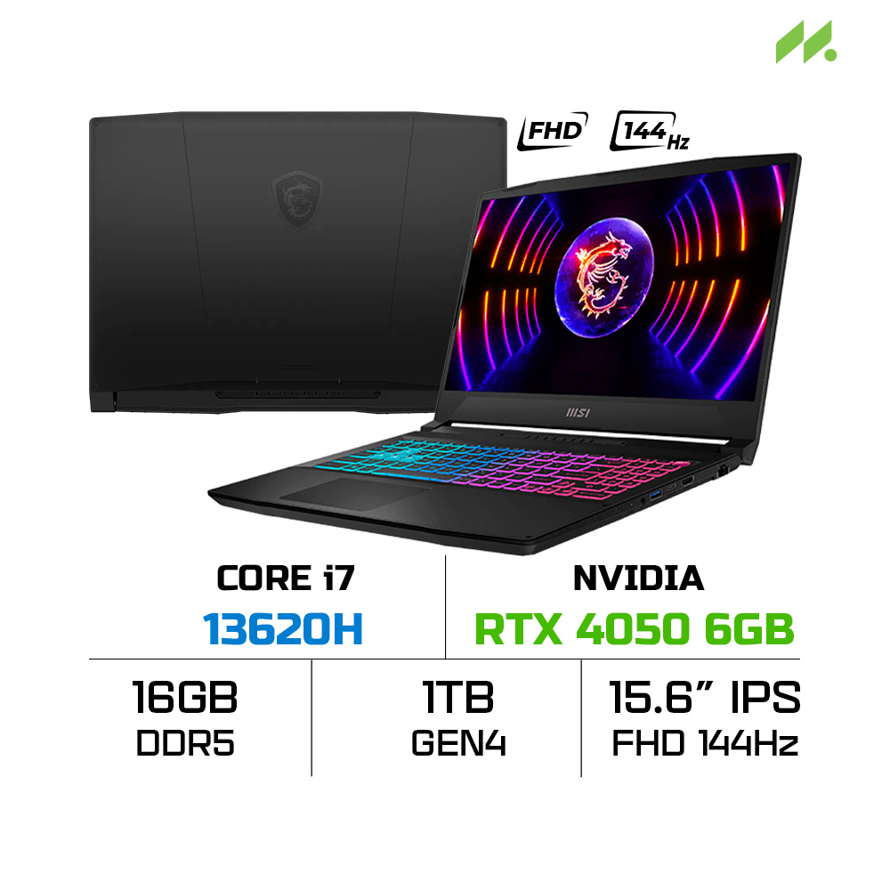 Laptop MSI Katana 15 B13VEK-2440VN (i7-13620H, RTX 4050 6GB, RAM 16GB DDR5, SSD 1TB, 15.6 Inch IPS FHD 144Hz, Win 11)
