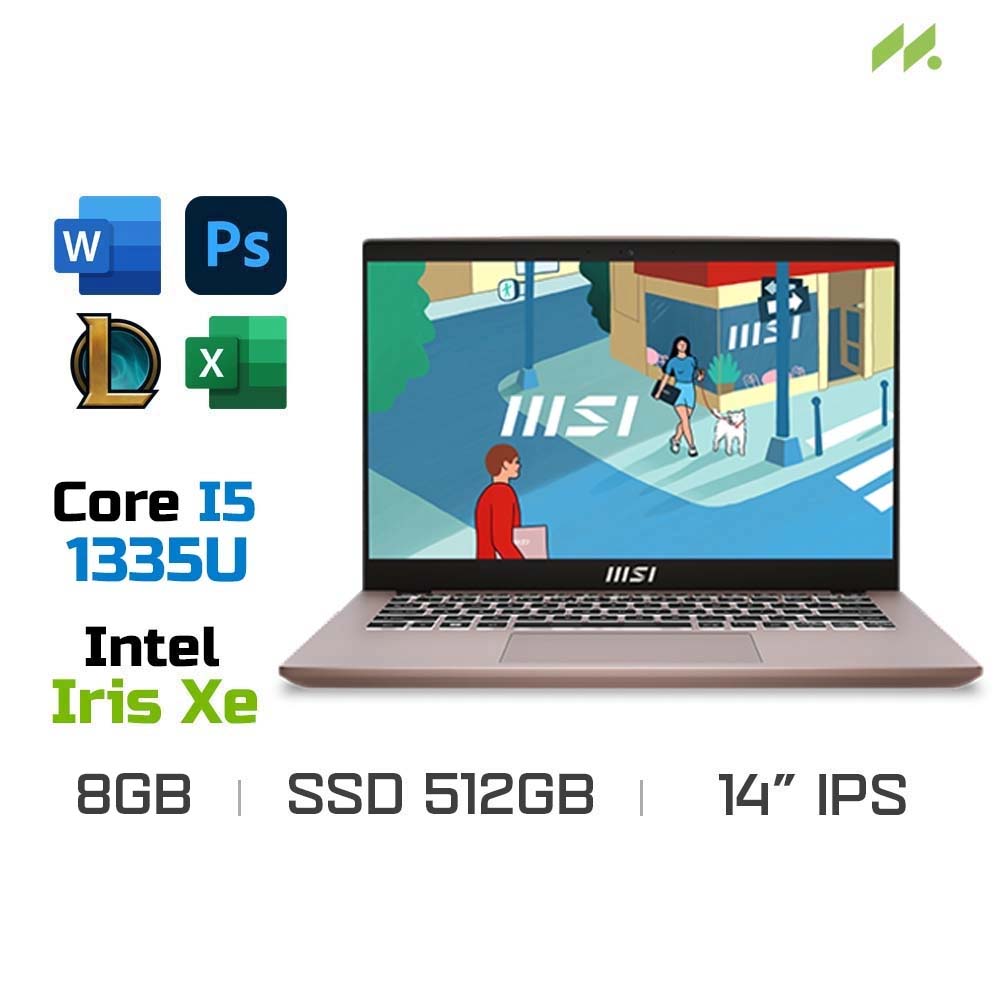 Laptop MSI Modern 14 C13M-610VN (i5-1335U, Iris Xe Graphics, Ram 8GB DDR4, SSD 512GB, 14 Inch IPS FHD)