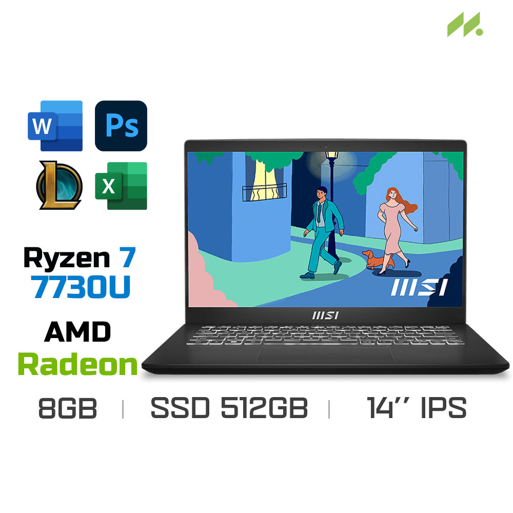 Laptop MSI Modern 14 C7M-221VN (Ryzen 7 7730U, Radeon Graphics, Ram 8GB DDR4, SSD 512GB, 14 Inch IPS FHD)