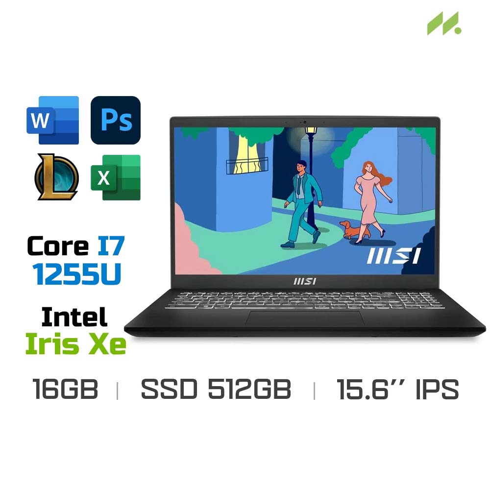 Laptop MSI Modern 15 B12MO-487VN (i7-1255U, Iris Xe Graphics, Ram 16GB DDR4, SSD 512GB, 15.6 Inch IPS FHD)