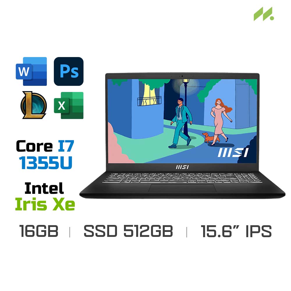 Laptop MSI Modern 15 B13M-297VN (i7-1355U, Iris Xe Graphics, Ram 16GB DDR4, SSD 512GB, 15.6 Inch IPS FHD)