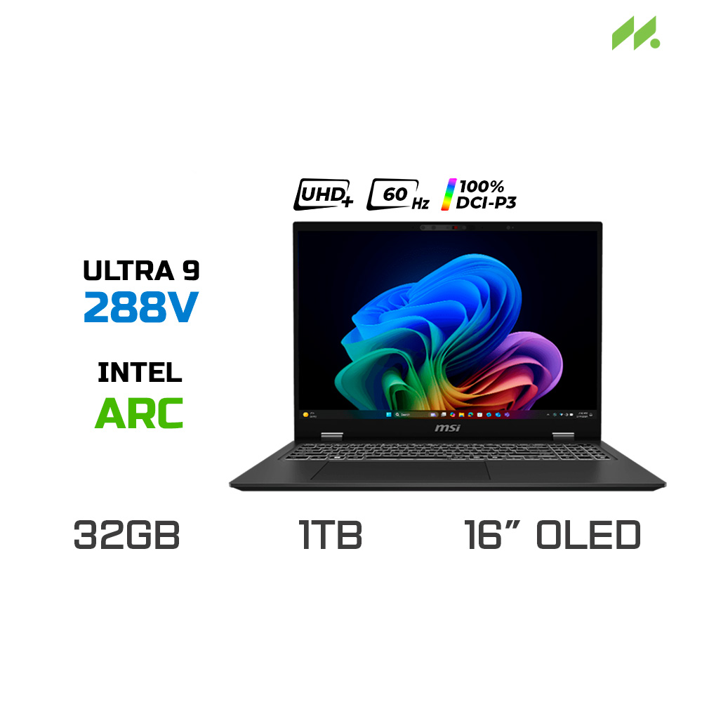 Laptop MSI Prestige 16 AI+ Evo B2VMG-016VN (Ultra 9 288V, Arc Graphics, RAM 32GB LPDDR5X, SSD 1TB, 16 Inch OLED UHD+ 60Hz 100% DCI-P3)