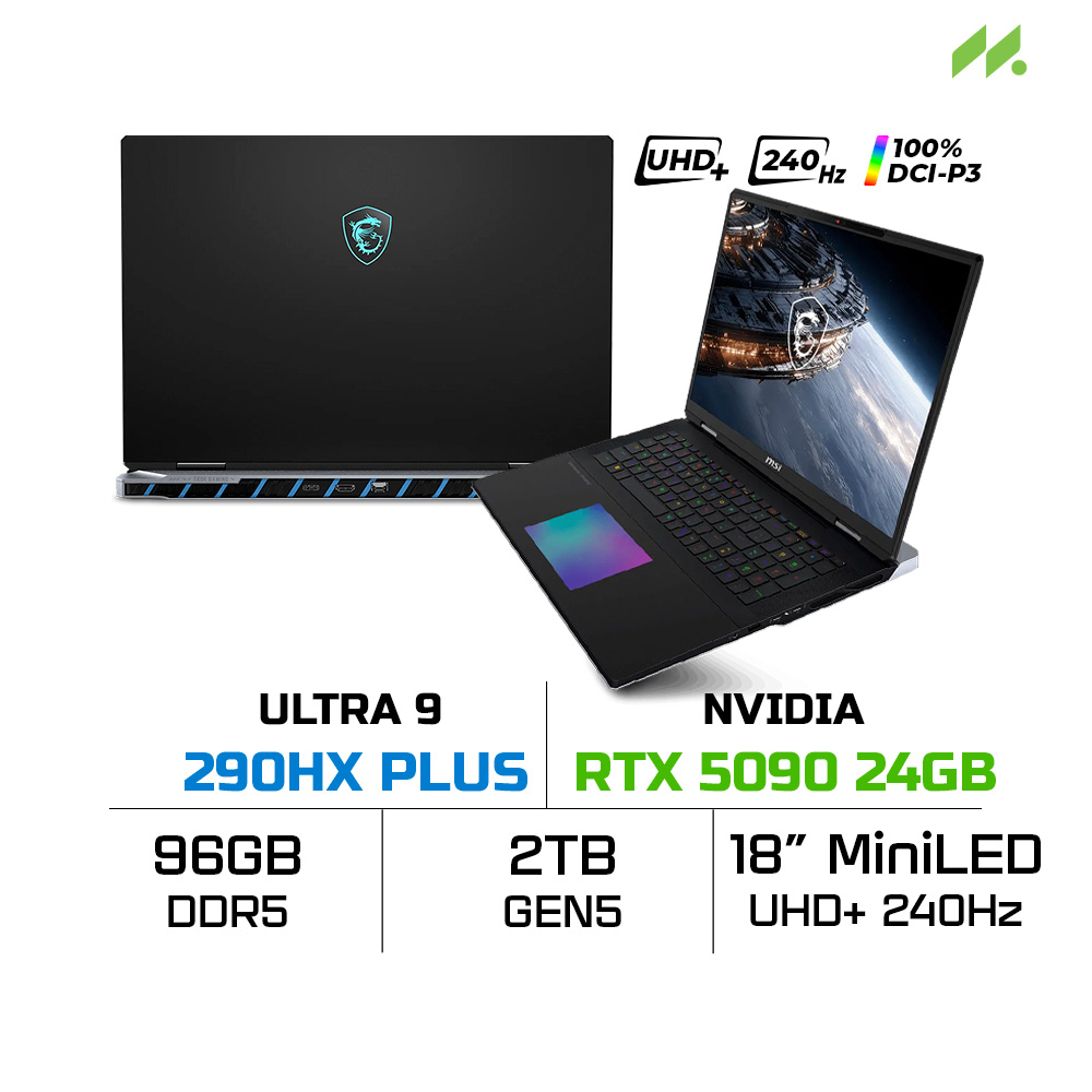 Laptop MSI Titan 18 HX A2WJ-1200VN (Ultra 9 290HX Plus, RTX 5090 24GB, RAM 96GB DDR5, SSD 2TB, 18 Inch Mini LED UHD+ 240Hz 100% DCI-P3, Win 11 Home)
