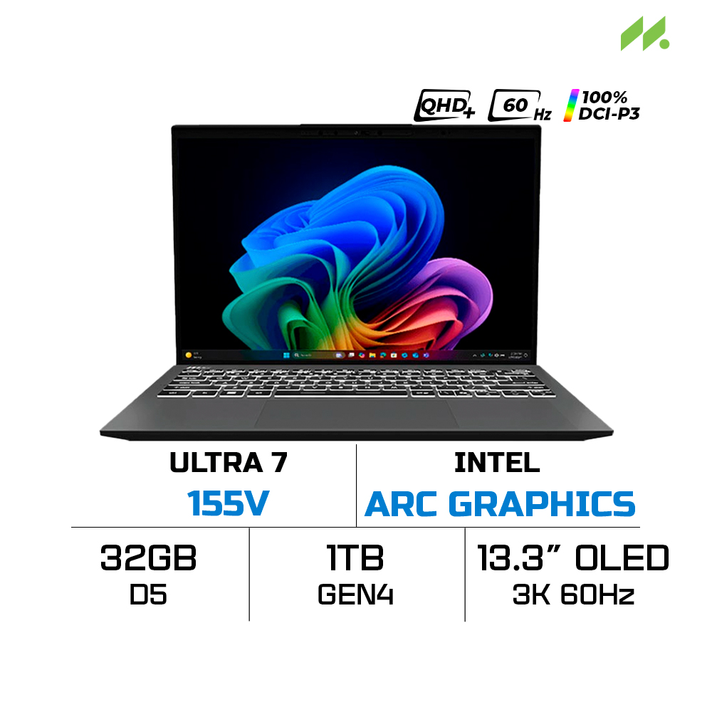 Laptop Prestige 13 AI Evo A1MG-062VN (Ultra 7 155H, Arc Graphics, Ram 32GB LPDDR5X, SSD 1TB, 13.3 Inch OLED 3K 60Hz 100% DCI-P3, Win 11)