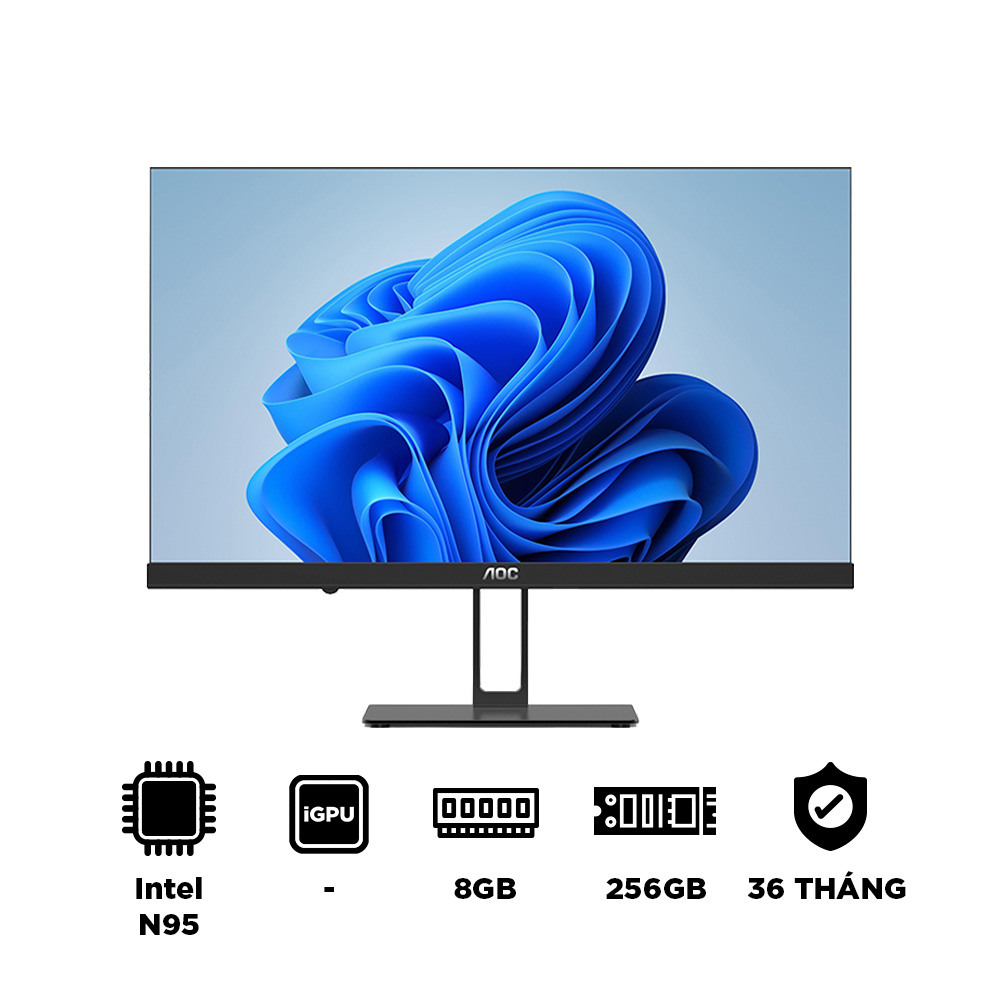Máy tính All In One AOC A33 24 inch A24A33-1FBF8G/N (N95, iGPU, RAM 8GB, SSD 256GB, Win 11 Pro, Wireless Keyboard & Mouse)