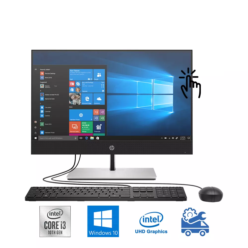 Máy tính All In One Touch HP ProOne 400 G6 24 Inch IPS 231F0PA (i3-10100T, UHD 630, Ram 4GB, 256GB SSD, Windows 10 64-bit, DVDRW, USB Keyboard & Mouse)