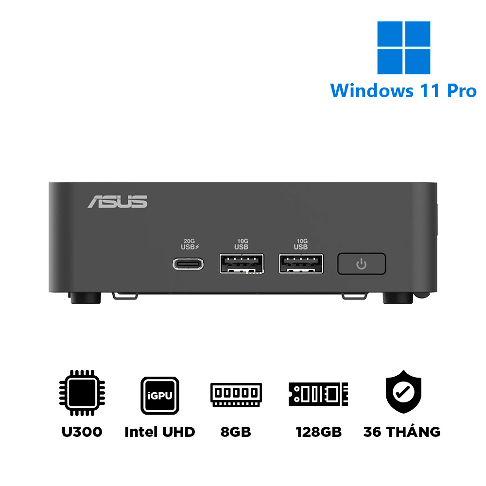Máy tính Mini PC ASUS NUC 15 Pro Slim BNUC15CRLIP051C0 (U300, Intel UHD Graphics, RAM 8GB, SSD 128GB, Win 11 Pro)