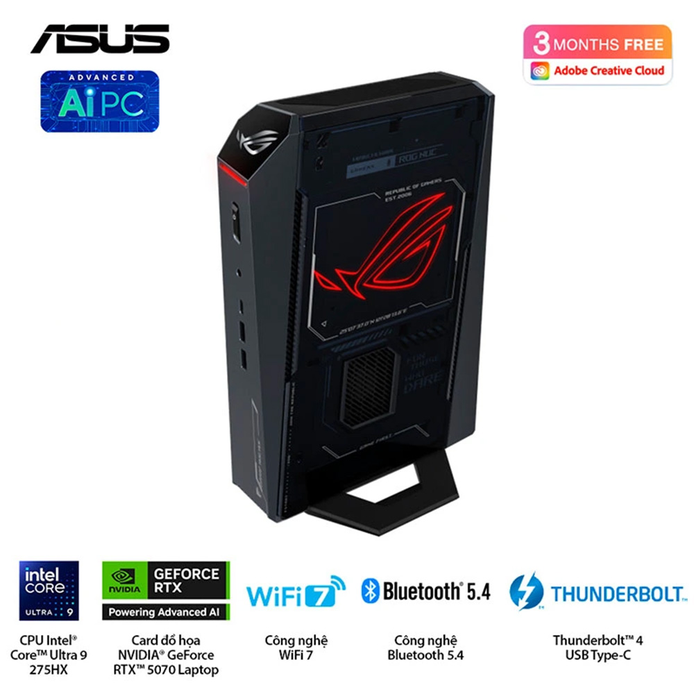 Máy tính Mini PC ASUS ROG NUC RNUC15JNK9X489A4 (Ultra 9 275HX, RTX 5070 12GB GDDR7, RAM 32GB DDR5, SSD 1TB, Win 11)
