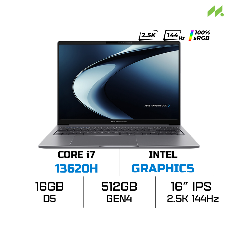 Laptop Asus ExpertBook P3 P3605CVA-PL0047W (i7-13620H, UHD Graphics, RAM 16GB DDR5, SSD 512GB, 16 Inch IPS 2.5K 144Hz 100% sRGB)