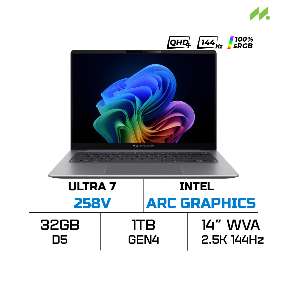 Laptop Asus ExpertBook P5 P5405CSA-NZ0442WS (Ultra 7 258V, Intel Arc Graphics, RAM 32GB LPDDR5X, SSD 1TB, 14 Inch WVA WQXGA 144Hz, Win11/OFFICE2024)