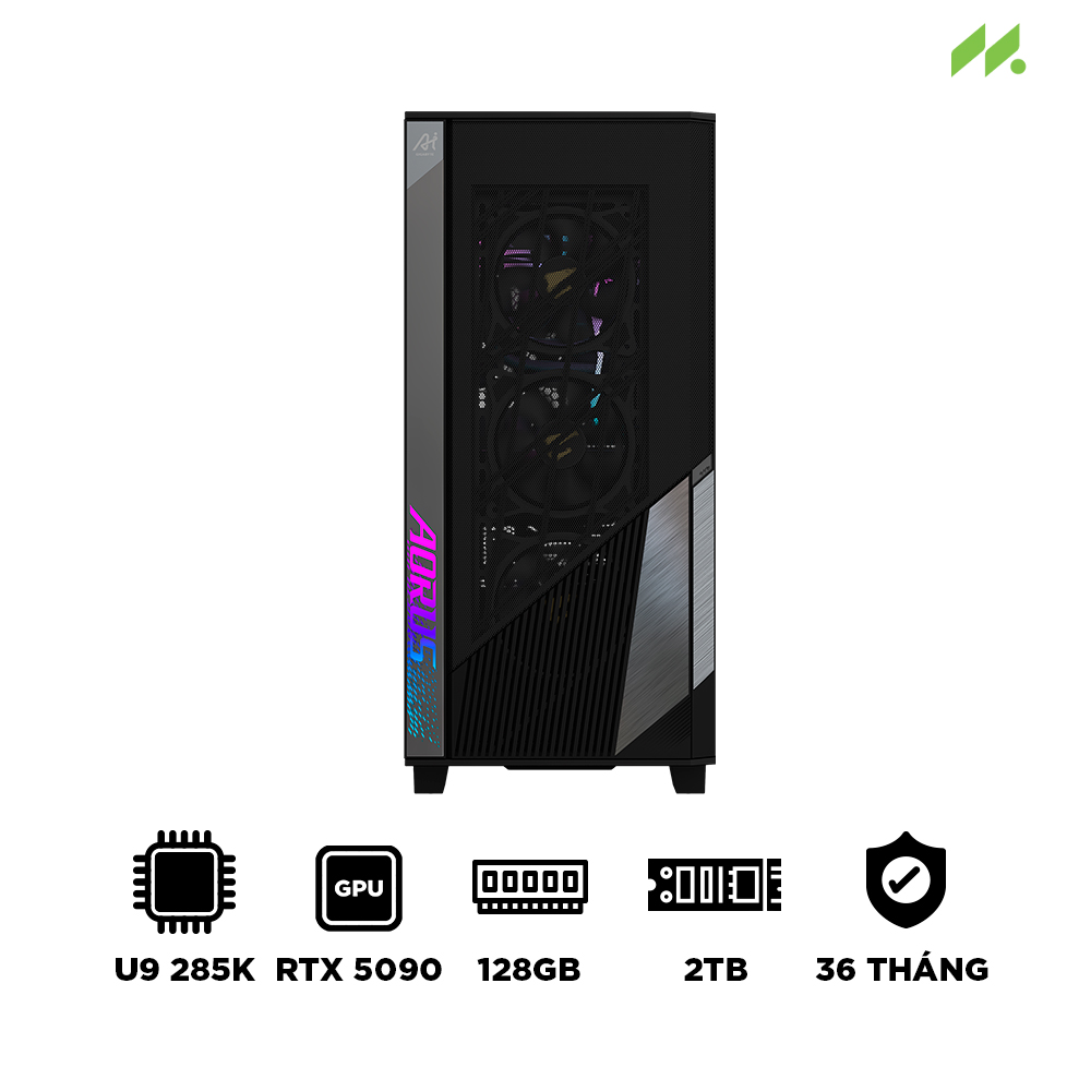 PC AI Gigabyte AI TOP 100 Z890 (Ultra 9 285K, RTX 5090, Ram 128GB D5, SSD 2TB, Thunderbolt 5)