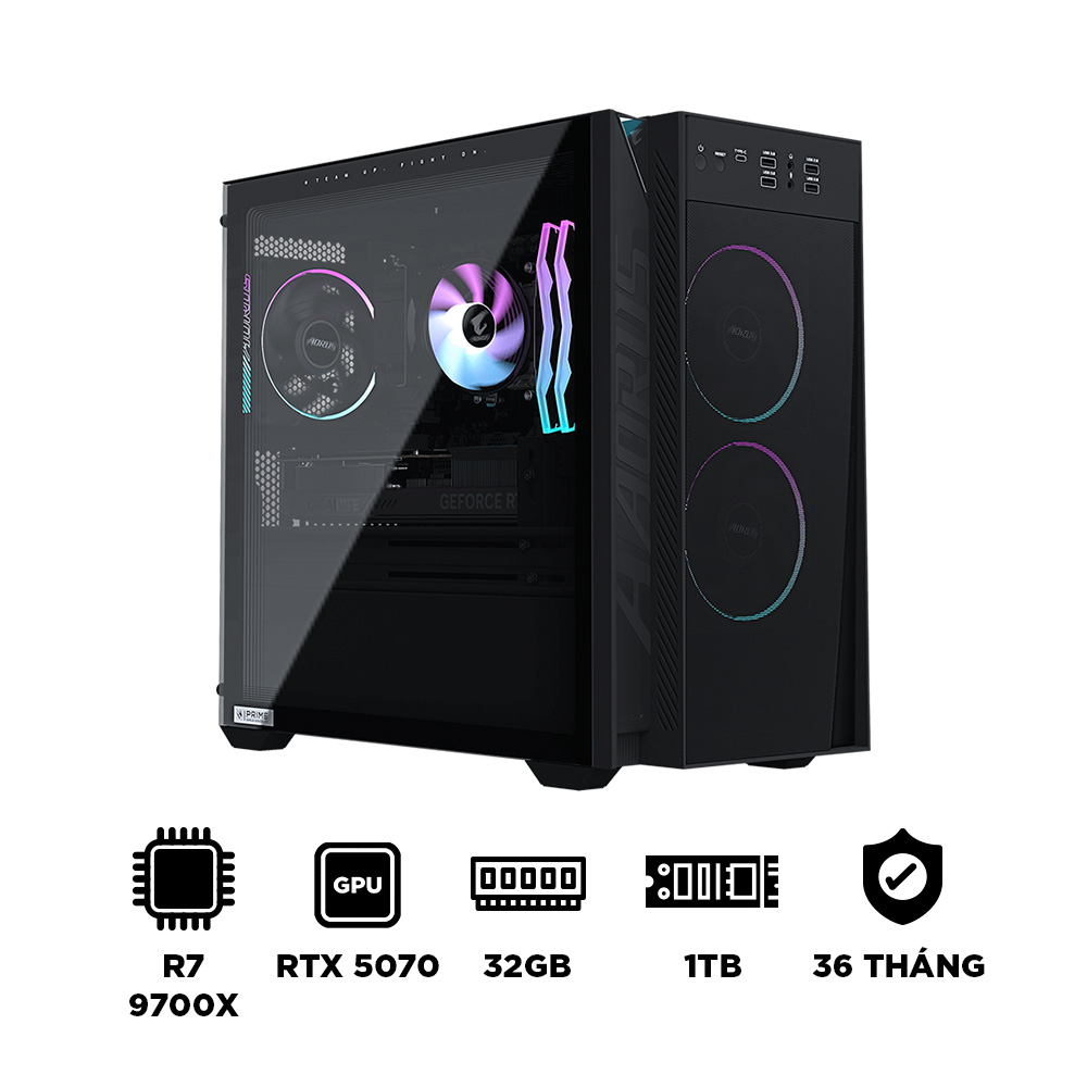 PC Gigabyte AORUS PRIME 3 AP351 AP3A7N7-5100 (Ryzen 7 9700X, RTX 5070 12GB, RAM 32GB DDR5, SSD 1TB, 650W, Win 11 Home)