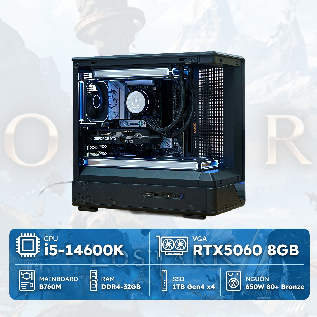 PC GAMING i5K-5060 (i5-14600K, RTX 5060 8GB, RAM DDR4 32GB, SSD 1TB, 650W)