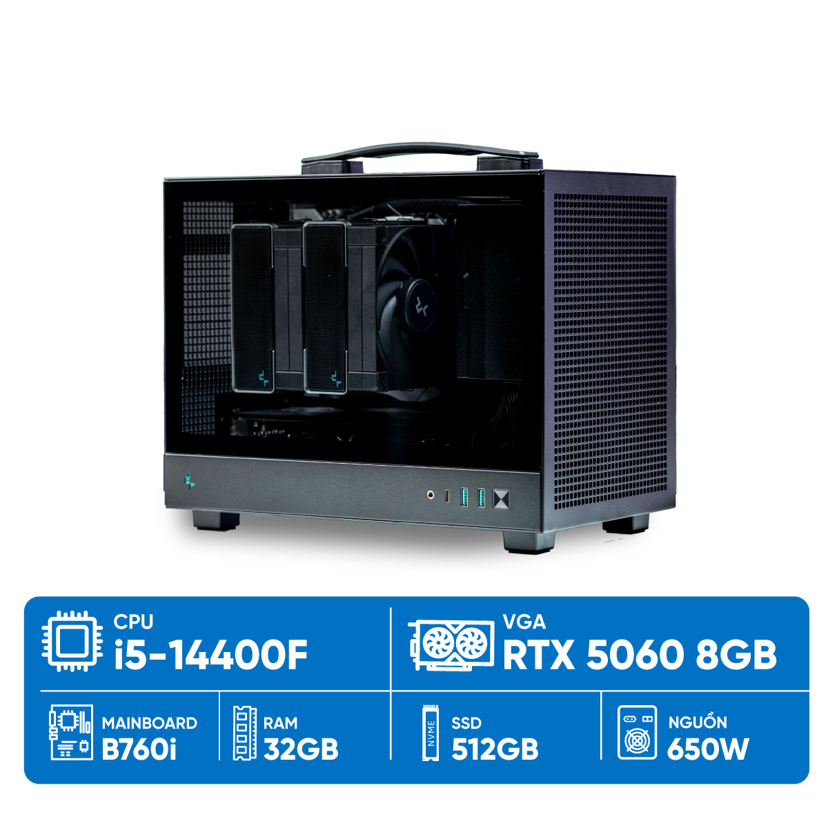 PC ST ITX I5-5060 ( i5-14400F, RTX 5060 8GB, RAM 32GB, SSD 500GB, 650W, WIN11 )