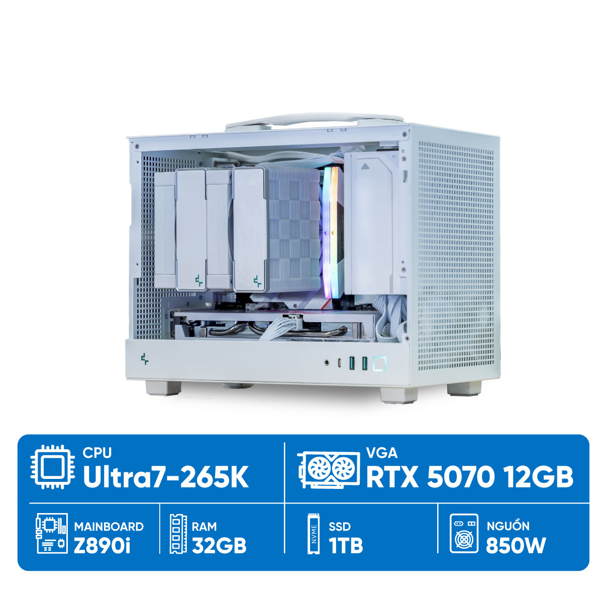 PC ST ITX U7-5070 White ( Ultra7-265K, RTX 5070 12GB, RAM 32GB, SSD 1TB, 850W, WIN11 )